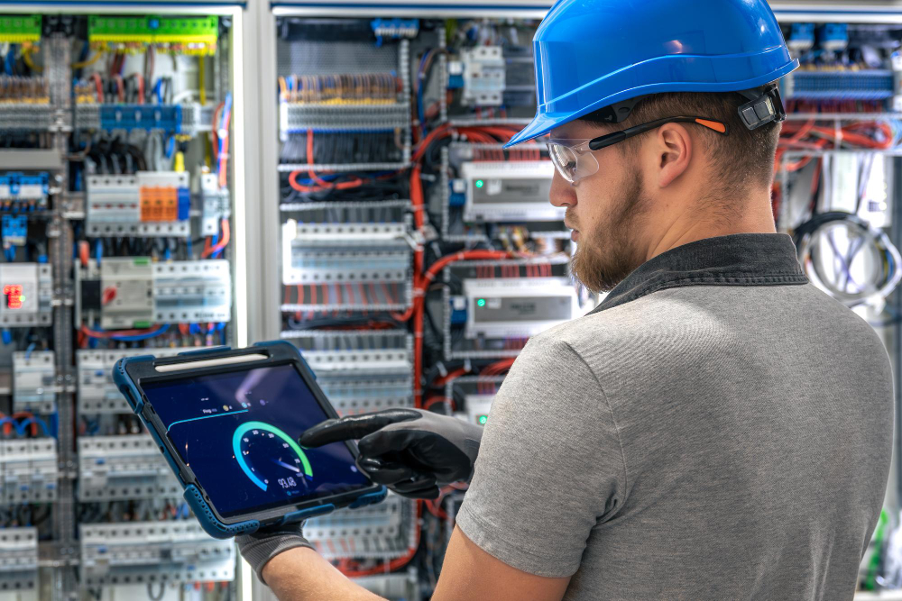 Qualified electrical engineer conducting specialized RAPIX commissioning and digital address allocation.