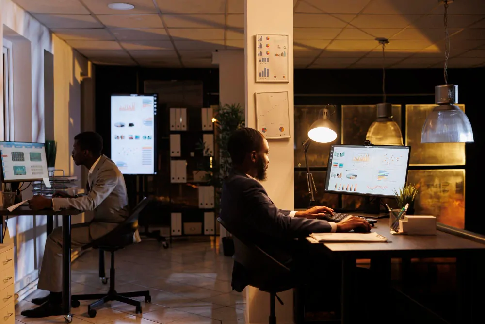 A modern open-plan Sydney office operating on an intelligent RAPIX lighting control system network.